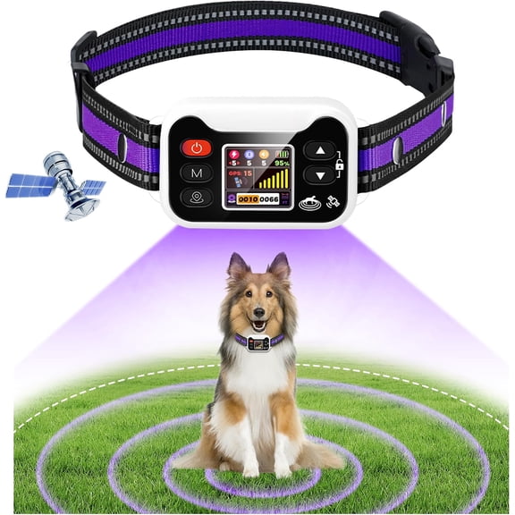 GPS Dog Collar with 3 Correction Mode,Wireless Dog Fence System with Open Outdoor IPX7 Waterproof(Purple White)