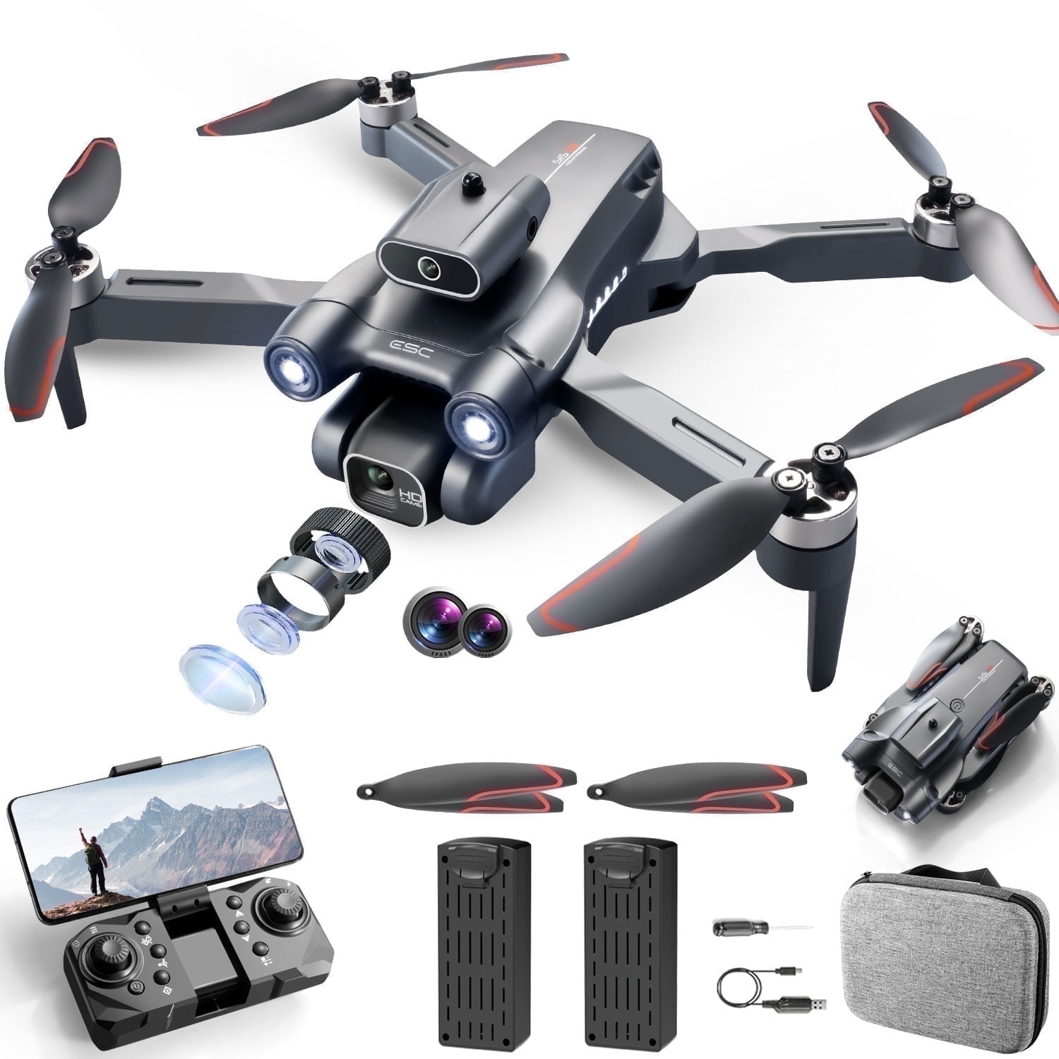 Casrra 4K FPV Drone with Dual Camera & Brushless Motor, 2 Batteries, Optical Flow, Gesture & Trajectory Control, RC Quadcopter with Carrying Case, Easy to Fly, Great Gift for Beginners,Teens & Adults