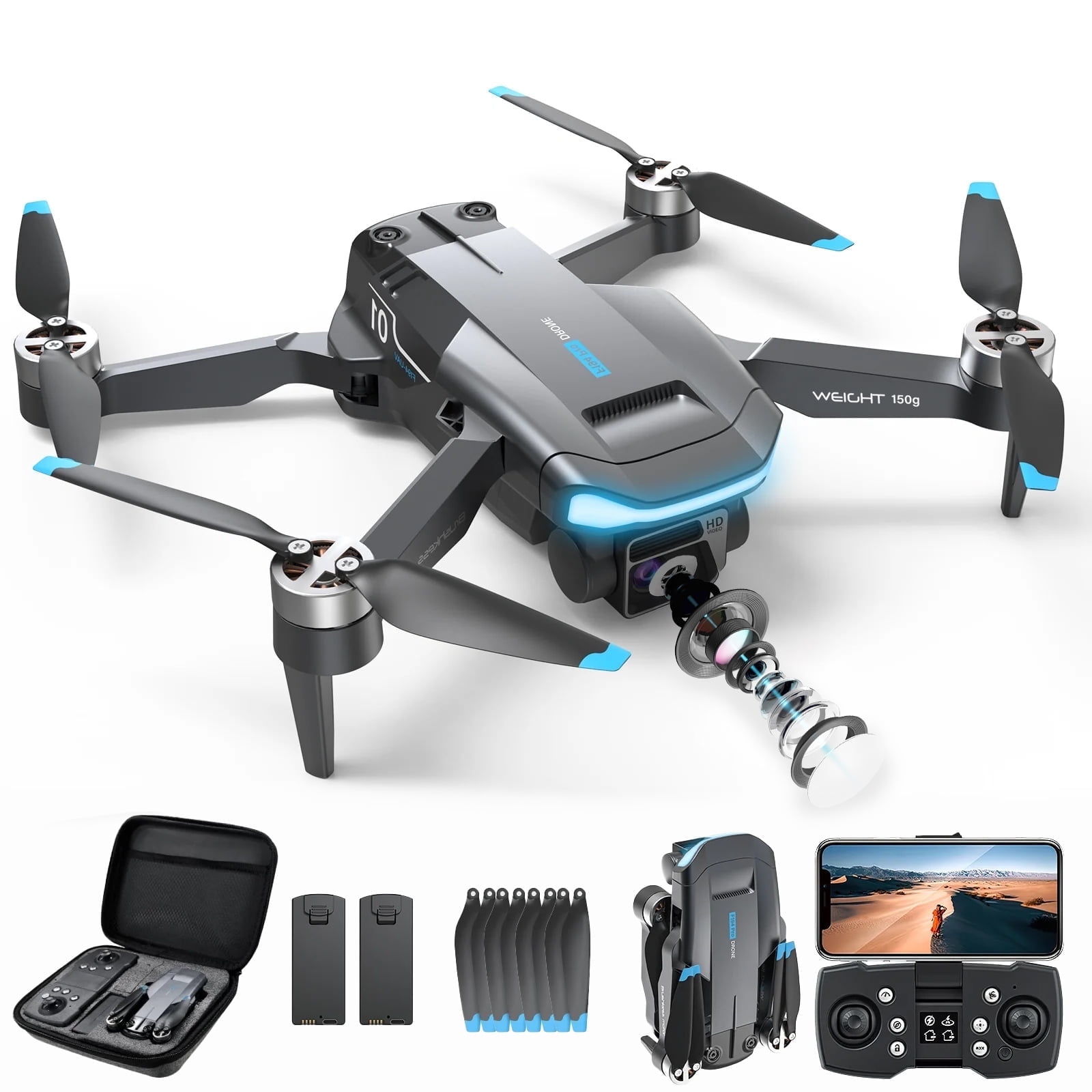 GPS Drone with 4K Camera for Adults, Foldable Drone for Beginners with ...