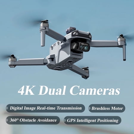 GPS Drone 4K EIS Dual Cameras, Digital Real-time Image Transmission, Brushless Motor, Obstacle Avoidance, Foldable FPV Quadcopter, Optical Flow, Smart Return, 2 Batteries with Drone Parking Apron