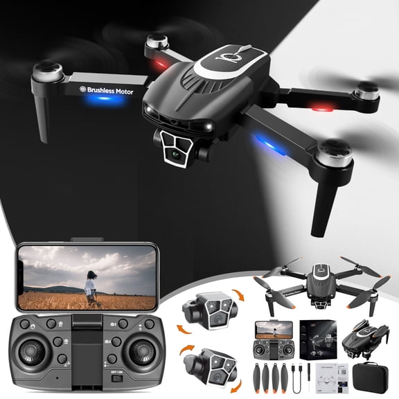 GPS Drone with Camera for Adults - FPV Drone with Two Directions Esc Camera Brushless Motor Drones 2.4G Rc Quadcopter with Cool LED Lights Altitude Hold Obstacle Avoidance for Adults, Black, One Size