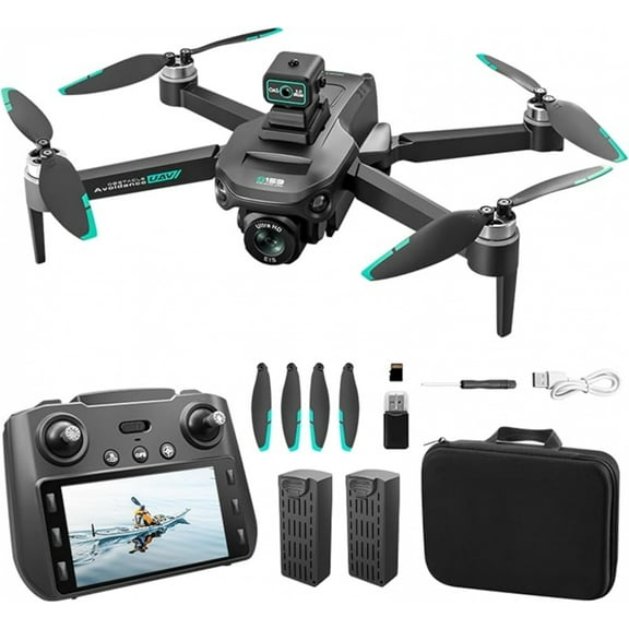 GPS Drone HD Dual Camera Auto Return Low Battery Disconnected Follow Me Tracking Gesture Control Adjustable Speed Optical Flow Positioning LED Screen Remote Foldable Quadcopter for Adults Beginners