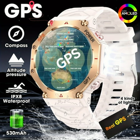 GPS & GPT Smart Watch, AMOLED Ultra-Clear Screen, Wireless Call, 100+ Sports Modes, Calorie/Step Tracker, Apple & Android Compatible, Festival Gift