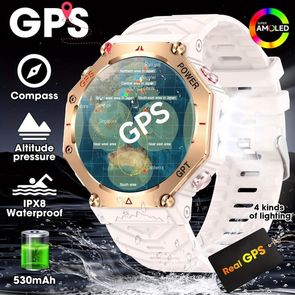 GPS & GPT Smart Watch, AMOLED Ultra-Clear Screen, Wireless Call, 100+ Sports Modes, Calorie/Step Tracker, Apple & Android Compatible, Festival Gift