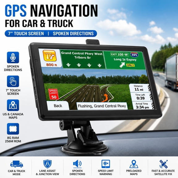 GPS Navigation For Car/Truck Touch Screen Maps w/ Spoken Direction 7" 8G+256M US