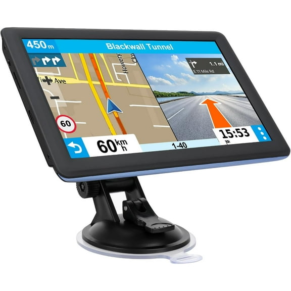 GPS Navigator for Car Truck RV, Latest 2025 Map, 7 inch Touch Screen Real Voice Spoken Turn-by-Turn Direction Reminding Navigation System for Cars, Vehicle GPS with Speed and Red Light Warning (Blue)