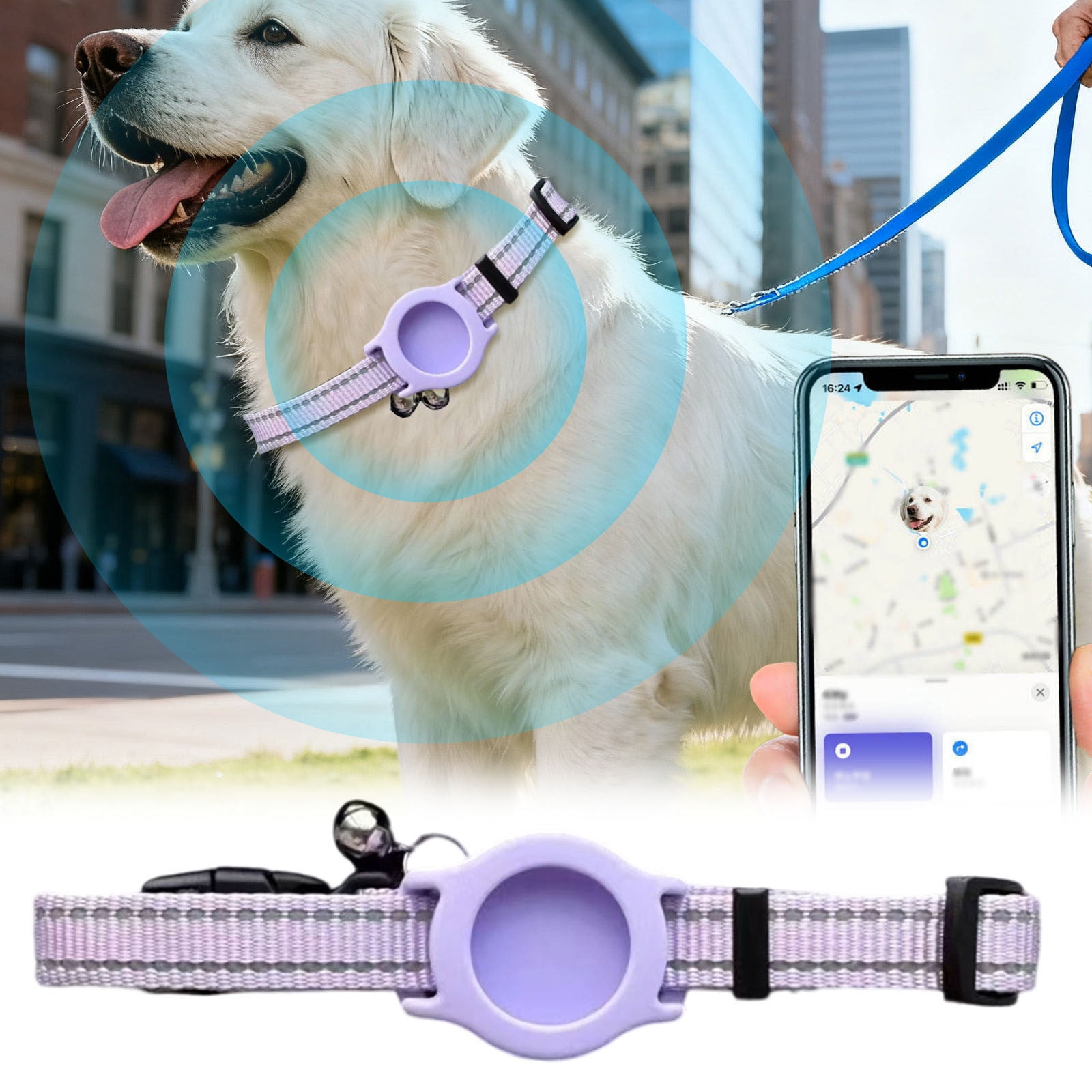 GPS Pet Locator Tracker with Adjustable Collar for Dogs & Cats, Long Battery Life Real-Time Tracking Device, Compatible with iOS Android for Anti-Lost Pet Location Monitoring