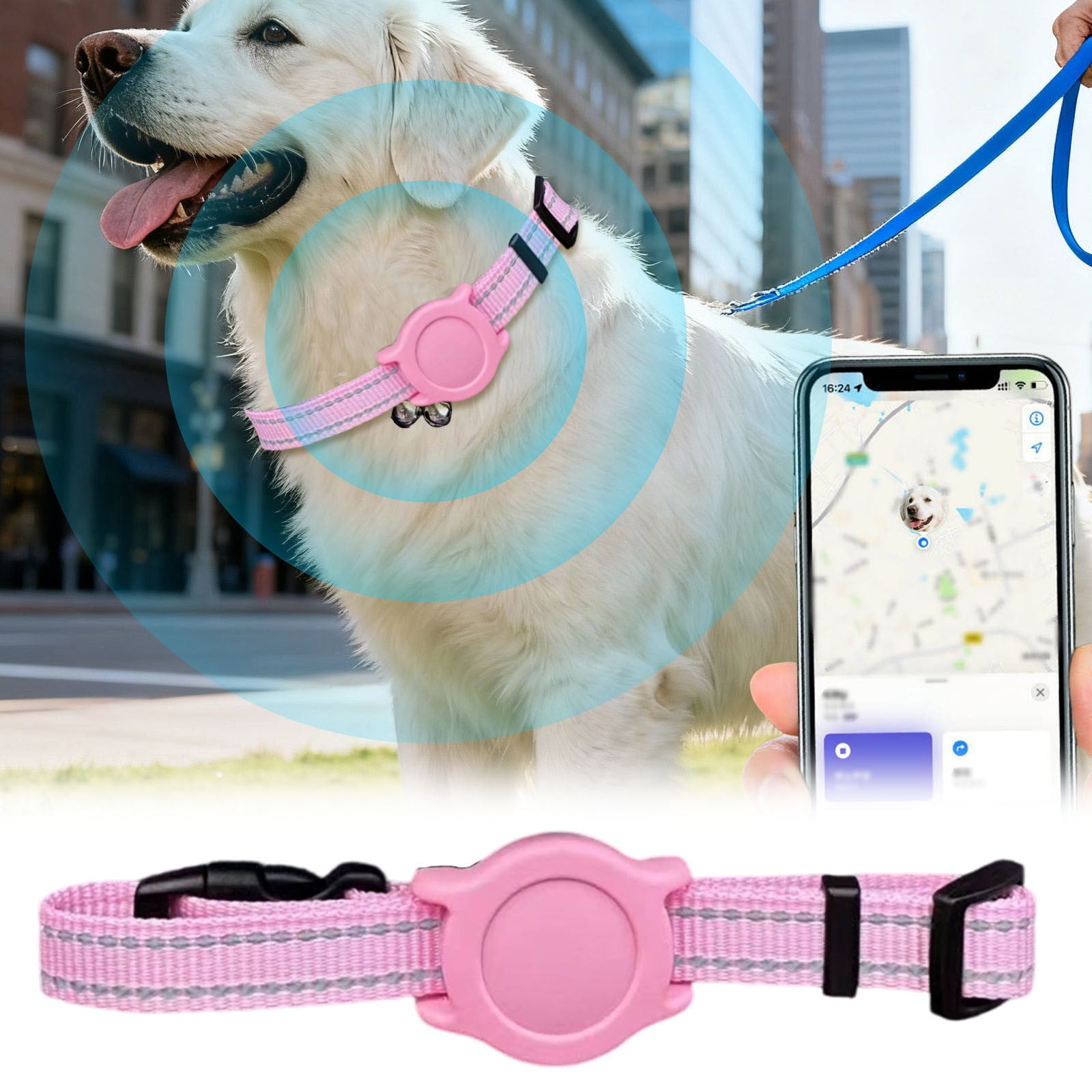 GPS Pet Locator Tracker with Adjustable Collar for Dogs & Cats, Long Battery Life Real-Time Tracking Device, Compatible with iOS Android for Anti-Lost Pet Location Monitoring