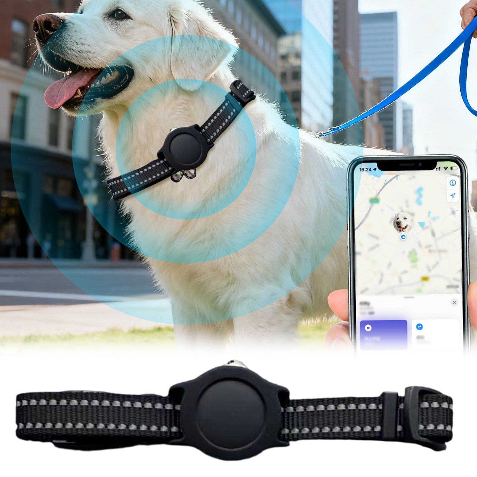 GPS Pet Locator Tracker with Adjustable Collar for Dogs & Cats, Long Battery Life Real-Time Tracking Device, Compatible with iOS Android for Anti-Lost Pet Location Monitoring