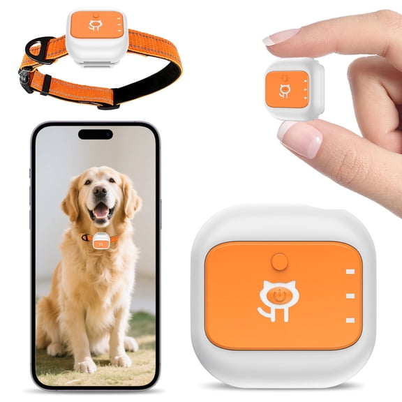GPS Pet Tacker, Collar Design, IP66 Waterproof, 45mm Compact Design, Long Battery Life, Electronic Fence and Real-time Tracking for Cats Dogs