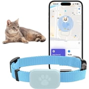 GPS Pet Tracker Collar - No Monthly Fee, Works with iOS/Android, IP67 Waterproof Dog & Cat Locator with 1+ Year CR2032 B
