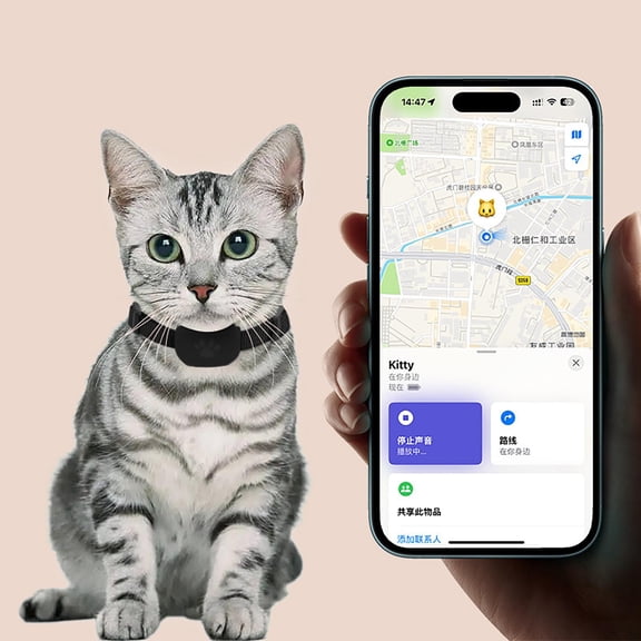 GPS Pet Tracker Dog Cat Collar, Real-Time Location Tracking, Geo-Fencing, No Monthly Fee, Small & Lightweight, Breathable Nylon, Waterproof Smart Pet Finder