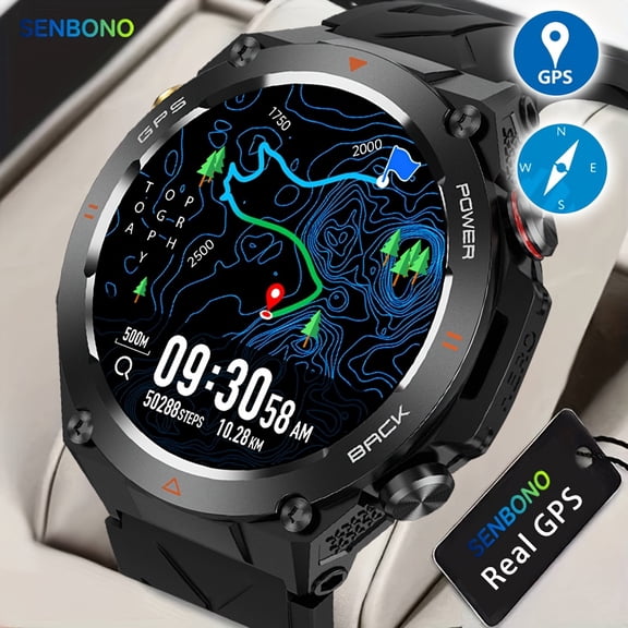GPS Smart Watch for Men: 1.45" HD, Built-in GPS, Altimeter, Barometer, Compass, Fitness Tracker, Wireless Call, 100+ Sports, Waterproof, AI Voice, Compatible with Android & iPhone