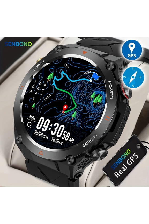 GPS Smart Watch for Men: 1.45" HD, Built-in GPS, Altimeter, Barometer, Compass, Fitness Tracker, Wireless Call, 100+ Sports, Waterproof, AI Voice, Compatible with Android & iPhone