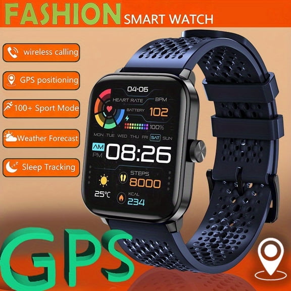 GPS Smart Watch (Men & Women): HD Touch Display, Stylish Strap, 100+ Sports Modes, Step/Wireless Call/Message Alerts, Long Battery