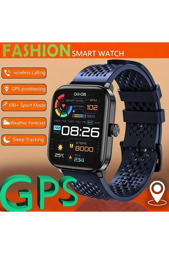 GPS Smart Watch (Men & Women): HD Touch Display, Stylish Strap, 100+ Sports Modes, Step/Wireless Call/Message Alerts, Long Battery