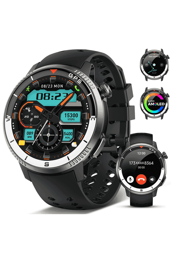 GPS Smart Watch(Answer/Make Call), Smartwatch for Men Women, 1.43"HD AMOLED Display, Fitness watch with 170+ Sport Modes, IP68 Waterproof/Pedometer/Sleep Monitor, Activity Tracker for Android iOS