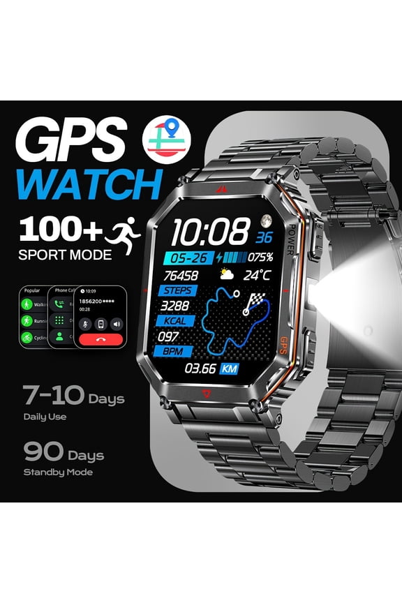 GPS Smartwatch: 2.01" HD Display, 100+ Sports Modes, Bluetooth Calling, Message Notifications, 450mAh Battery, Compass, Metal Frame - Unisex Outdoor Sports Watch