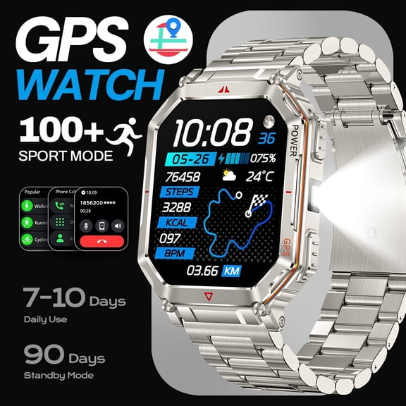 GPS Smartwatch, 2.01-inch HD Display, 100+ Sports Mode Tracking, Wireless Calling And Message Notifications, Outdoor, 450mAh Battery, Built-in Compass, All-metal Frame/one-key Bluetooth Calling