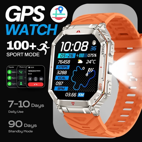 GPS Smartwatch, 2.01-inch HD Display, 100+ Sports Mode Tracking, Wireless Calling And Message Notifications, Outdoor, 450mAh Battery, Built-in Compass, All-metal Frame/one-key Bluetooth Calling