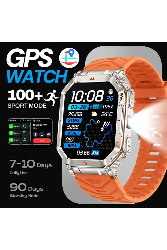 GPS Smartwatch, 2.01-inch HD Display, 100+ Sports Mode Tracking, Wireless Calling And Message Notifications, Outdoor, 450mAh Battery, Built-in Compass, All-metal Frame/one-key Bluetooth Calling