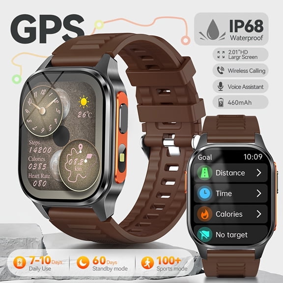 GPS Smartwatch Featuring a 2.01-Inch HD Display, Over 100 Sports Modes, Wireless Calling And Message Alerts, Integrated GPS, Water Resistance, a Long-Lasting 460 Mah Battery