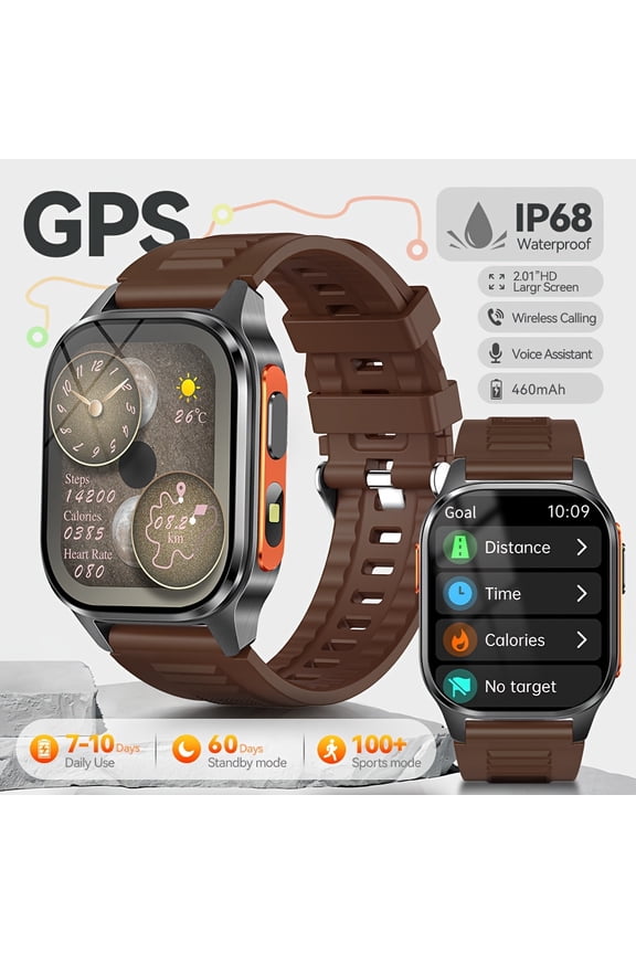 GPS Smartwatch Featuring a 2.01-Inch HD Display, Over 100 Sports Modes, Wireless Calling And Message Alerts, Integrated GPS, Water Resistance, a Long-Lasting 460 Mah Battery
