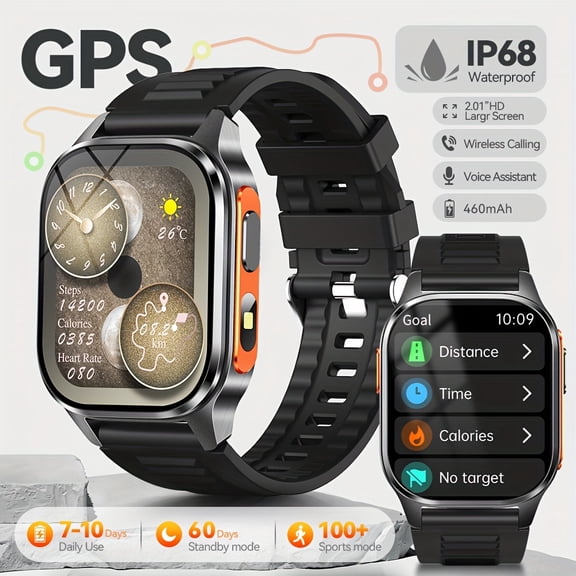 GPS Smartwatch Featuring a 2.01-Inch HD Display, Over 100 Sports Modes, Wireless Calling And Message Alerts, Integrated GPS, Water Resistance, a Long-Lasting 460 Mah Battery