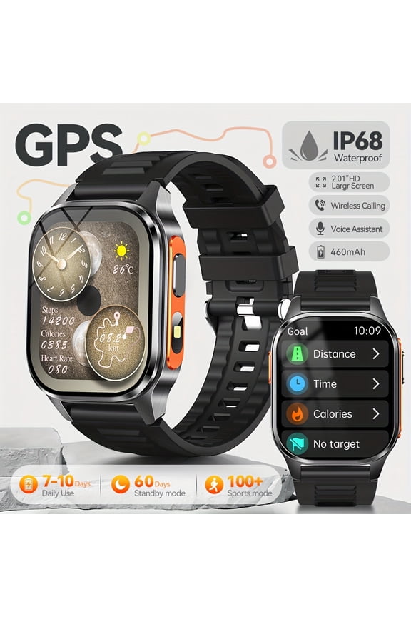 GPS Smartwatch Featuring a 2.01-Inch HD Display, Over 100 Sports Modes, Wireless Calling And Message Alerts, Integrated GPS, Water Resistance, a Long-Lasting 460 Mah Battery