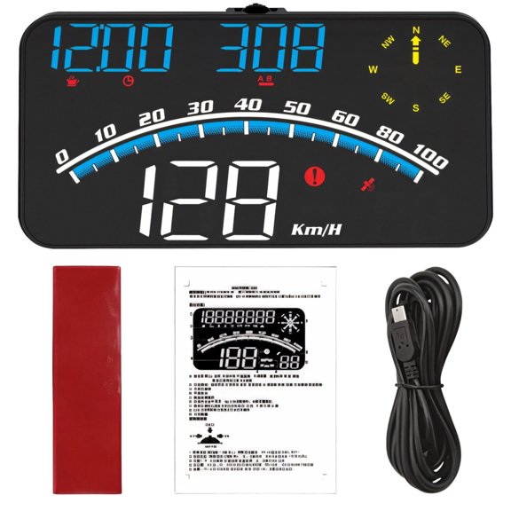 GPS Speedometer HUD for Cars, Head Up Display, Direction Indicator, Real-Time Mileage, Speed Alert, Large LED Screen, Universal Vehicle Fit