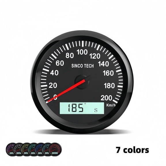 GPS Speedometer with 7-Color RGB Backlight, 0-200KM/H LCD Display, IP67 Waterproof Step Motor Gauge for 12V/24V Vehicles