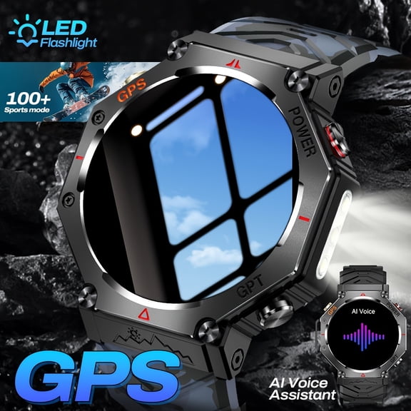 GPS Sports Smartwatch: 1.39" HD Touchscreen, IPX8 Waterproof, Built-in GPS, Voice Assistant, Call Function, Flashlight, Altimeter Compass