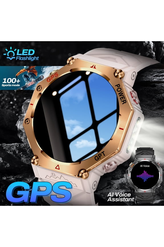 GPS Sports Smartwatch: 1.39" HD Touchscreen, IPX8 Waterproof, Built-in GPS, Voice Assistant, Call Function, Flashlight, Altimeter Compass
