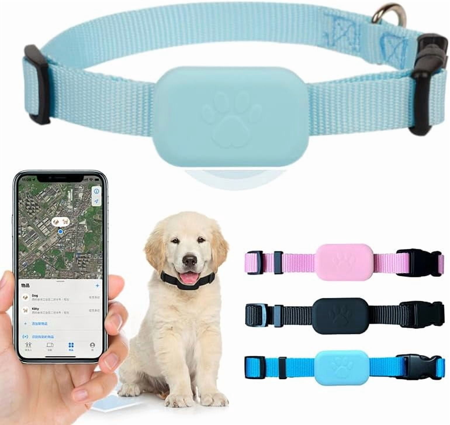 GPS Tracker Collar, Unlimited Range Waterproof Pet Cat Dog Anti-Lost Device Smart Locator Tracking GPS Pet Tracker Collar for Apple iOS FindMy (Blue, Small)