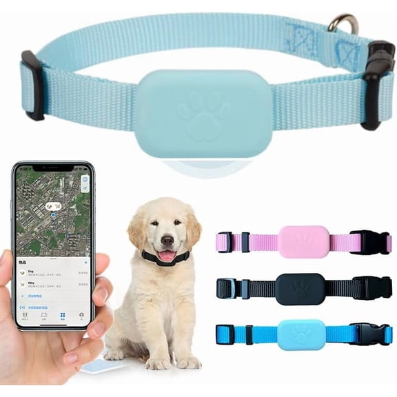 GPS Tracker Collar, Unlimited Range Waterproof Pet Cat Dog Anti-Lost Device Smart Locator Tracking GPS Pet Tracker Collar for Apple iOS FindMy (Blue, Small)