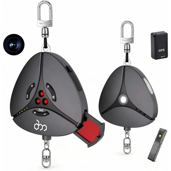 GPS Tracker Detector & Signal  Portable Hidden Camera and with Alarm Flashlight, Travel Security Keychain for Women