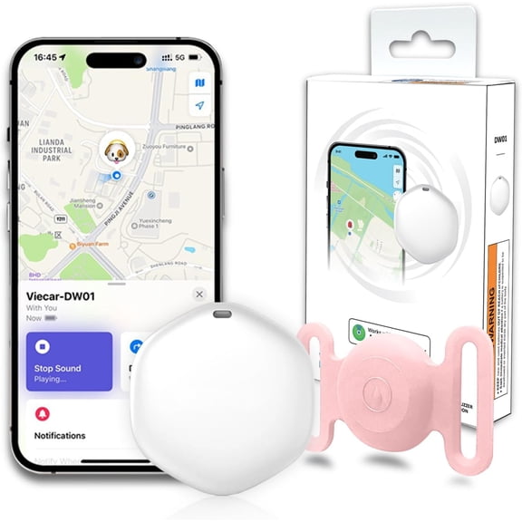 GPS Tracker for Dogs, Mini GPS Pet Tracker with Silicone Cover, IPX8 Waterproof GPS Trackers for Kids,No Monthly Fee,Work with Apple Find My(iOS Only),Dog Trackers Finder Trackers Pets (Pink-New)