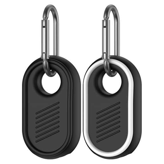 GPS Tracker Holder, 2 Pack MOWYEOK Compatible Samsung Galaxy Smarttag2 Silicone Case with Key Ring, Anti-Slip Pattern on Side, Suitable for Keys, Wallet, Luggage（Black+White）