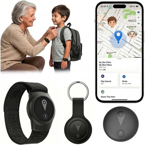 GPS Tracker for , Real-Time GPS Tracking Device for Seniors w/Wearable Wristband & Keychain Design, No Monthly Fee/No SIM Card, Lightweight Locator Works w/iOS Find My, Long Standby, Waterproof