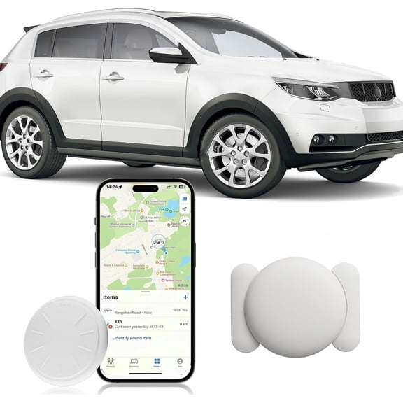 GPS Tracker for Vehicles 2PCS,RUYIQUQU Mini Magnetic Car Tracker Compatible with Find My App (iOS Only), Real Time Vehicle Locator, Waterproof Tracking Device, No Monthly Fee