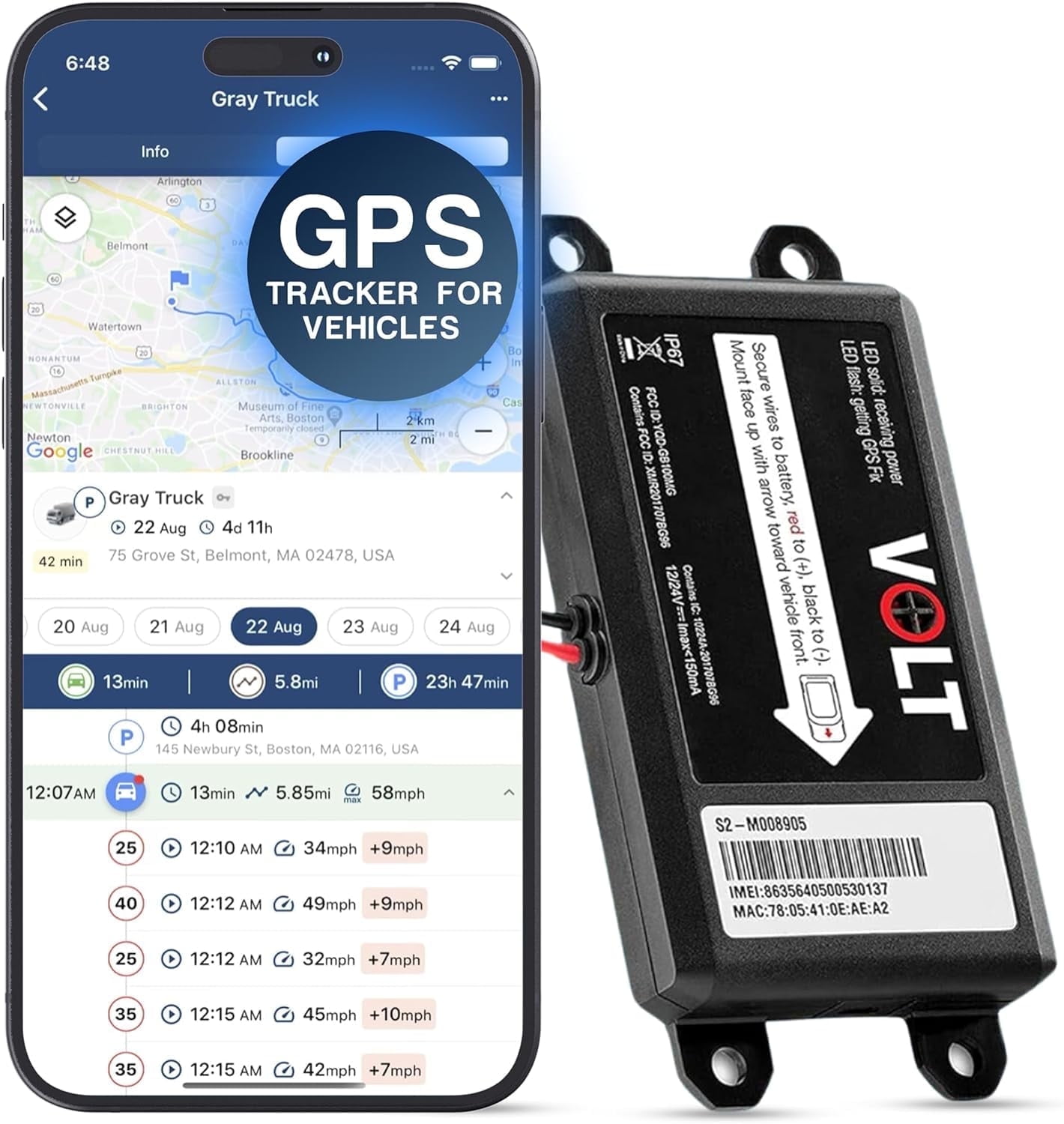 BrickHouse Security Livewire Volt 4G LTE GPS Tracker for Vehicles, Real-Time Alerts, 1 Total Count