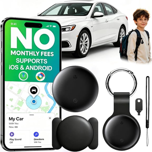 GPS Tracker for Vehicles No Subscription for Android & iOS, Bluetooth | Car Tracker Tag Tracker Device Compatible with Apple Find My & Google's Find Hub for Key, Luggage Wallet Kid Pet