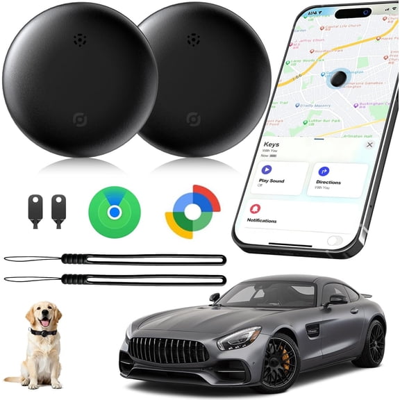 GPS Tracker for Vehicles No Subscription, iOS & Android, 2 Pack | IP66 Waterproof Car Tracker Tag, Precise Location Bluetooth Tracker Device, Compatible with Apple Find My & Google Find Hub
