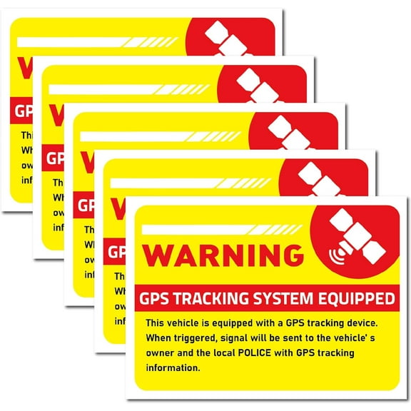 GPS Tracking System Equipped Warning Sign 9.8" x 6.9" Self Adhesive Vinyl Sticker Vehicle Car Windows Safety Label Decals 5Pcs Anti-Theft Indoor