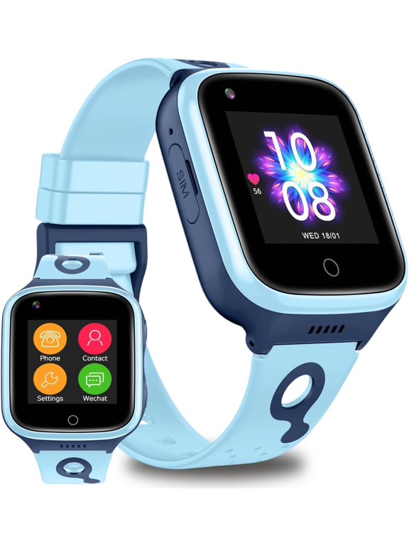 GPS Watch 4G Calling Whatsapp Line Worldwide Real-time Phone Video Voice Message Chat SOS Geo-Fence Pedometer Anti-Lost for 3-15 Boys Girls (Blue)