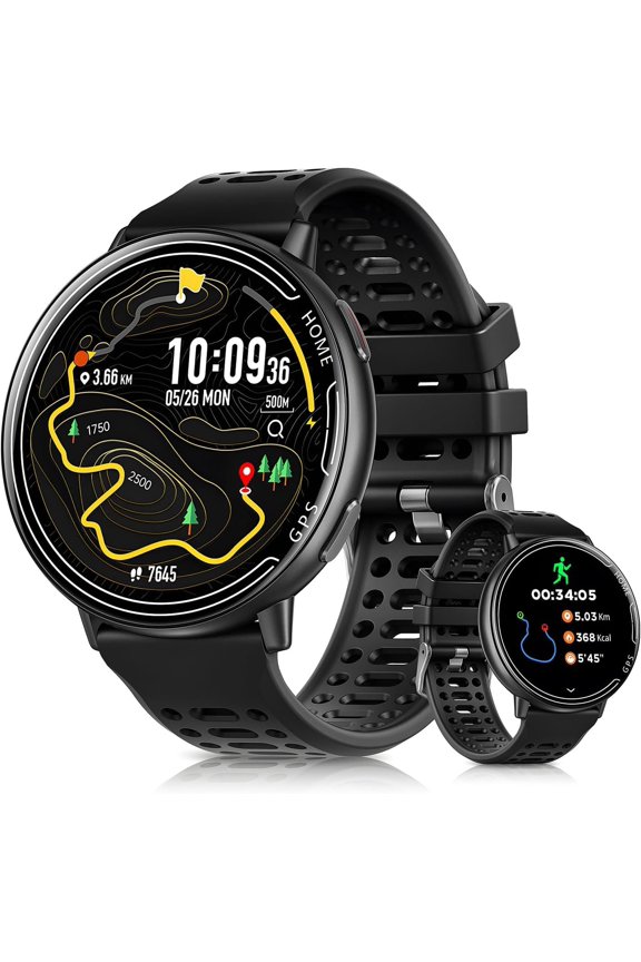 GPS Watches for Men, 1.39" AMOLED Screen Smartwatch, Call/100+ Modes/GPS/Compass/Heart Rrate/ , Fitness-, Smartwatch for Android (Gray& Black)