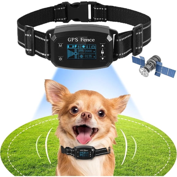 GPS Wireless Dog Fence, Dog Boundary Containment System, Safe Effective Beep & Shock Dog Fence, Waterproof Training Collar, Adjustable Control Range, Electric Pet Fence for Stubborn Dogs