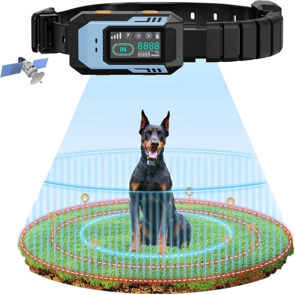 Pupkids GPS Wireless 100-9999ft Outdoor Dog Fence Training Collar with 8 Modes for Large Dogs