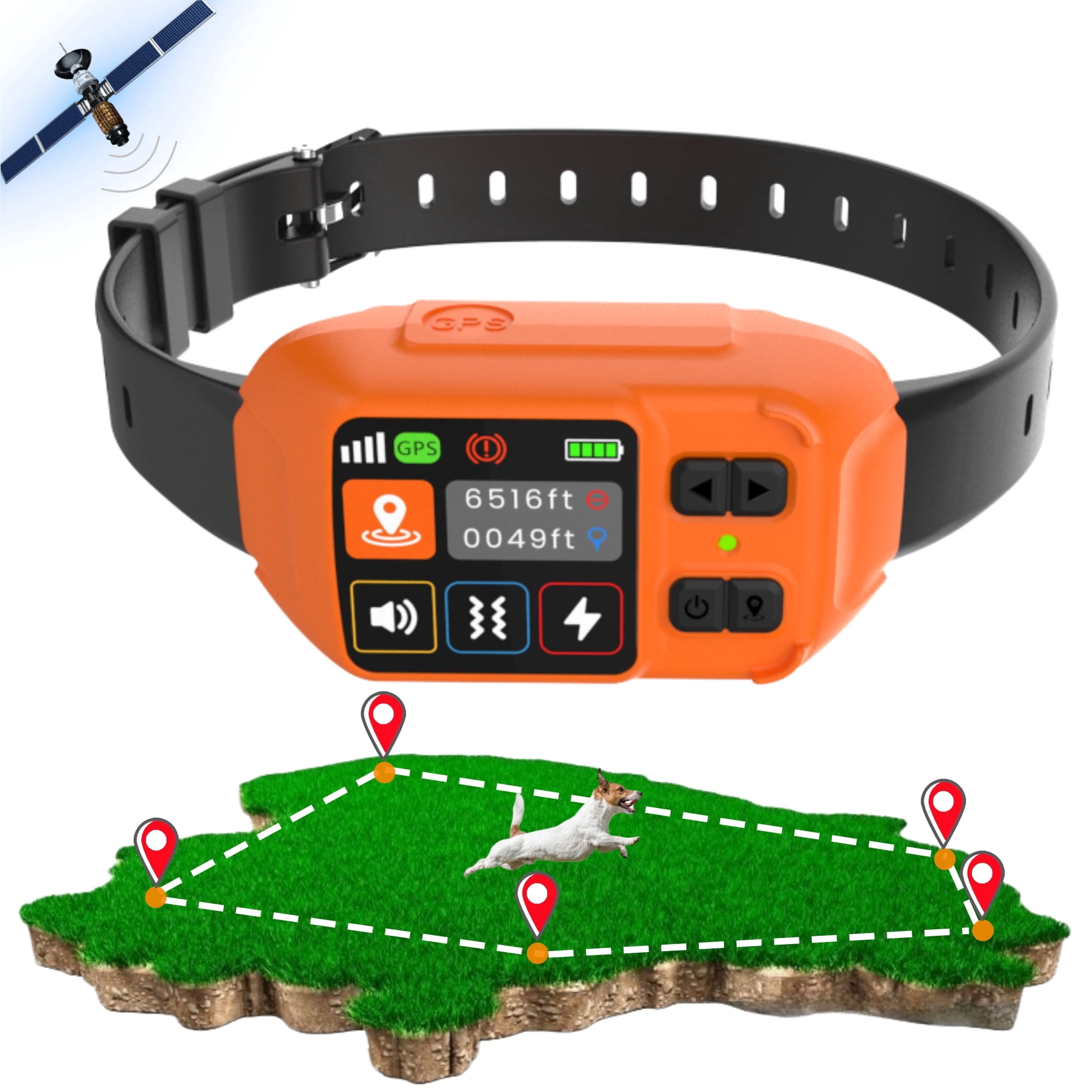 GPS Wireless Dog Fence System, Custom Polygon Boundary Electric Fence for Dogs with Adjustable Warning Strength, Safe Zone Radius 49-6561Ft, IPX7 Waterproof Invisible Fence