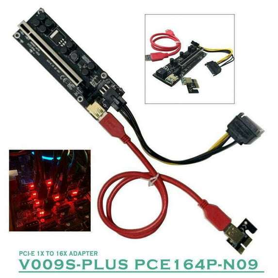 GPU Riser Board V009S-PLUS PCE164p-N09 PCI-E 1X to 16X Adapter Card+Cable US